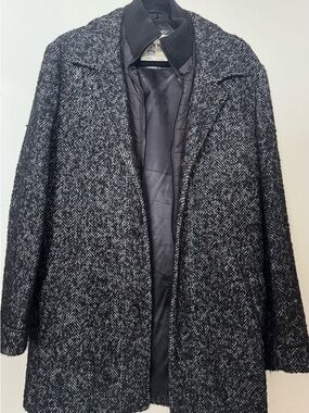 London Fog Black & Gray Herringbone Pea Coat
